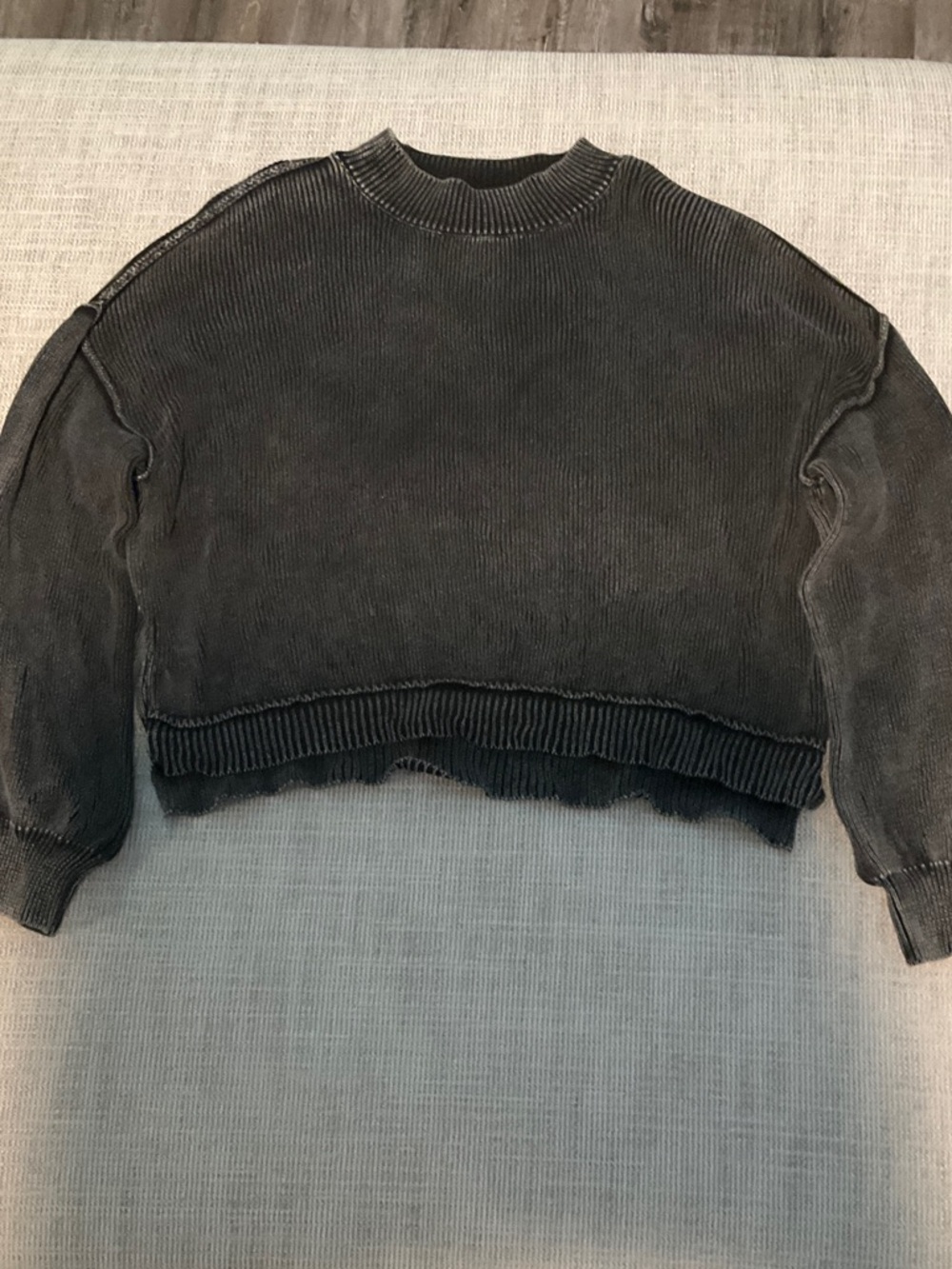 J.O.A. Washed Black Cropped Ribbed Crew Sweater